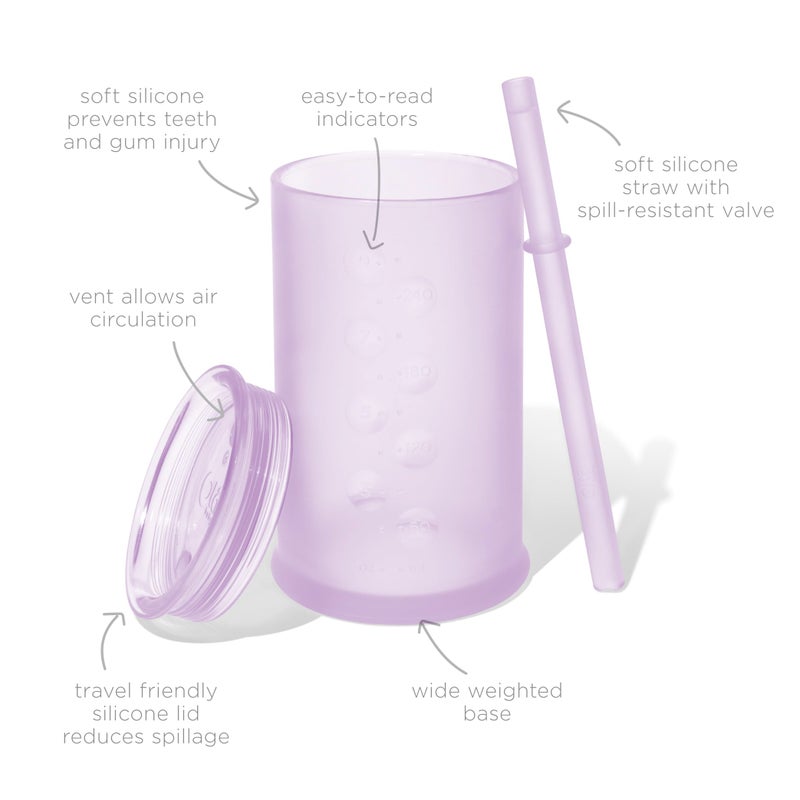 Olababy Clear View Silicone Training Cup with Straw Lid | Toddler Sippy Trainer 12mo+ | Unbreakable Water Drinking Cups for Kids 2yr+ | Baby Led Weaning & Feeding Supplies (Lilac, 9 oz) - Image 2