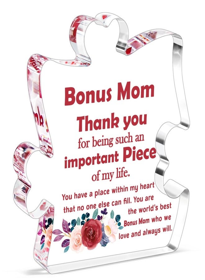 BdayPtion Mothers Day Bonus Mom Gifts, Mother's Day Step Mom Birthday Gift from Bonus Daughter Son, Mother in Law Bonus Mom Step Mom Present, Christmas Thank You Step Mom Acrylic Plaque Desk Decoration Sign - Image 1