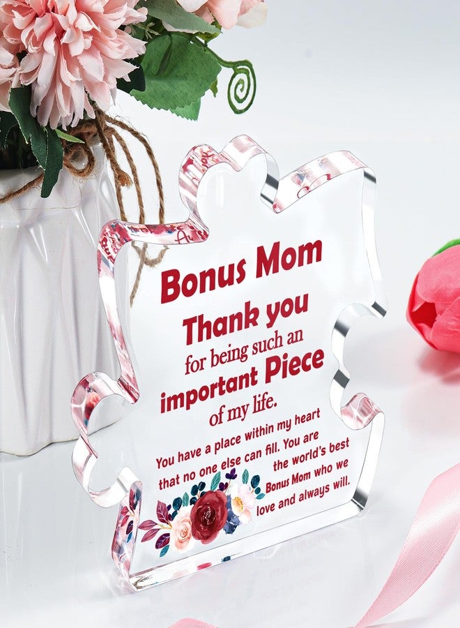 BdayPtion Mothers Day Bonus Mom Gifts, Mother's Day Step Mom Birthday Gift from Bonus Daughter Son, Mother in Law Bonus Mom Step Mom Present, Christmas Thank You Step Mom Acrylic Plaque Desk Decoration Sign - Image 3