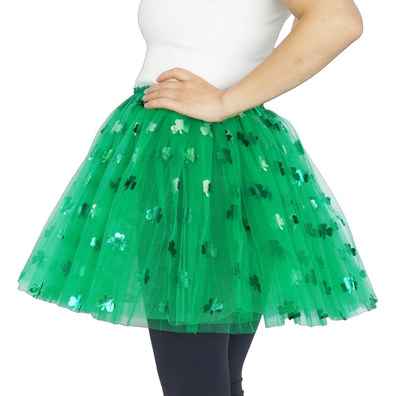 DMLBC Adult Women St. Patrick's Day Green Tutu Skirt Teens Shamrock Tutu Dress St Patricks Day Running Costume (Green, Large) - Image 2
