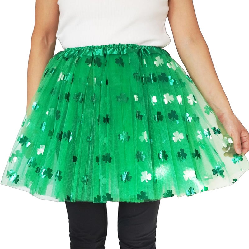 DMLBC Adult Women St. Patrick's Day Green Tutu Skirt Teens Shamrock Tutu Dress St Patricks Day Running Costume (Green, Large) - Image 3