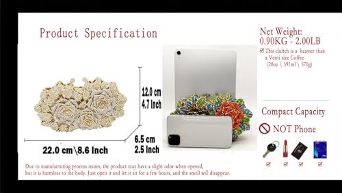 Boutique De FGG حقائب سهرة زهور متلألئة من بوتيك FGG للنساء لحفلات رسمية حقائب يد مرصعة بالأحجار الكريمة زفاف كلاش كريستال، أحمر، صغير - Image 2
