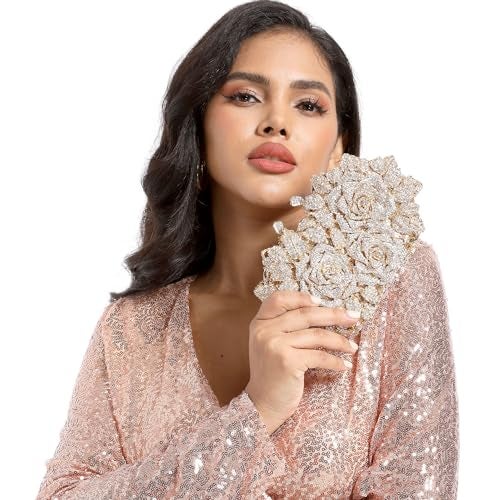 Boutique De FGG حقائب سهرة زهور متلألئة من بوتيك FGG للنساء لحفلات رسمية حقائب يد مرصعة بالأحجار الكريمة زفاف كلاش كريستال، أحمر، صغير - Image 3