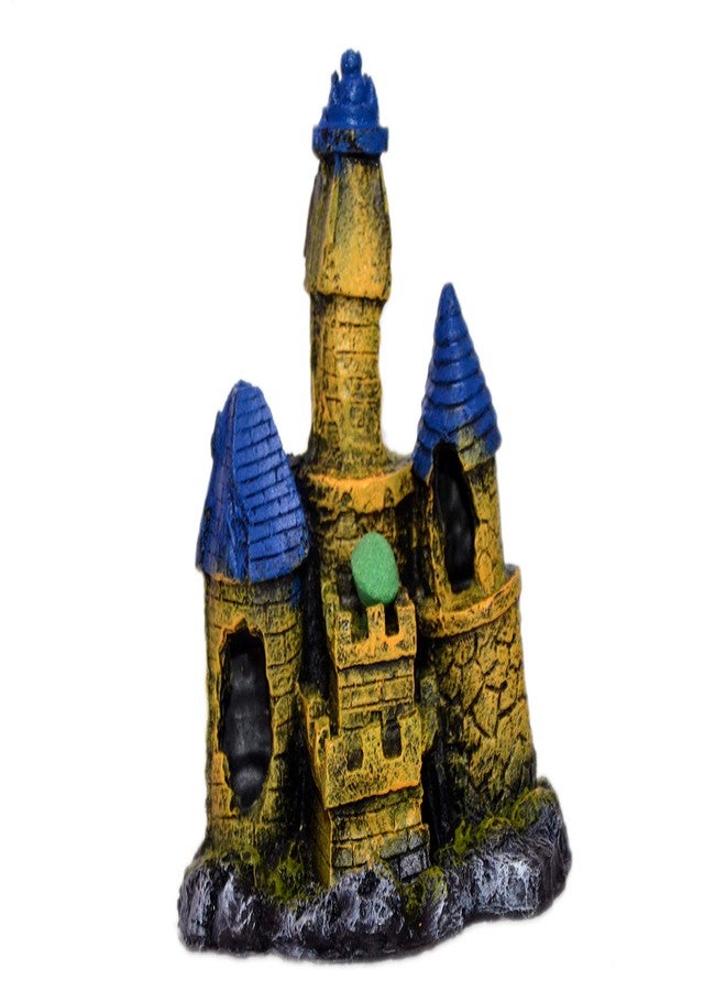 CHOOSTIX Aquachoo Aquarium Decor, Ornaments, Underwater Treasures, Broken Yellow Castle with Blue Roof, Air Tube, 375 g - Image 1