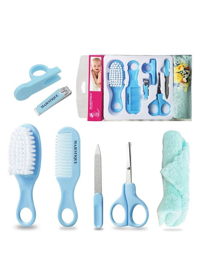 MAJESTIQUE Majestique Baby Grooming Kit and Healthcare, 7 in 1 Baby Hair Brush, Comb, Nail Clipper, Nail File and Soft Baby Towel Newborn Nursery, Infant Comb, Brush, Baby Care Products - Blue  - Image 1