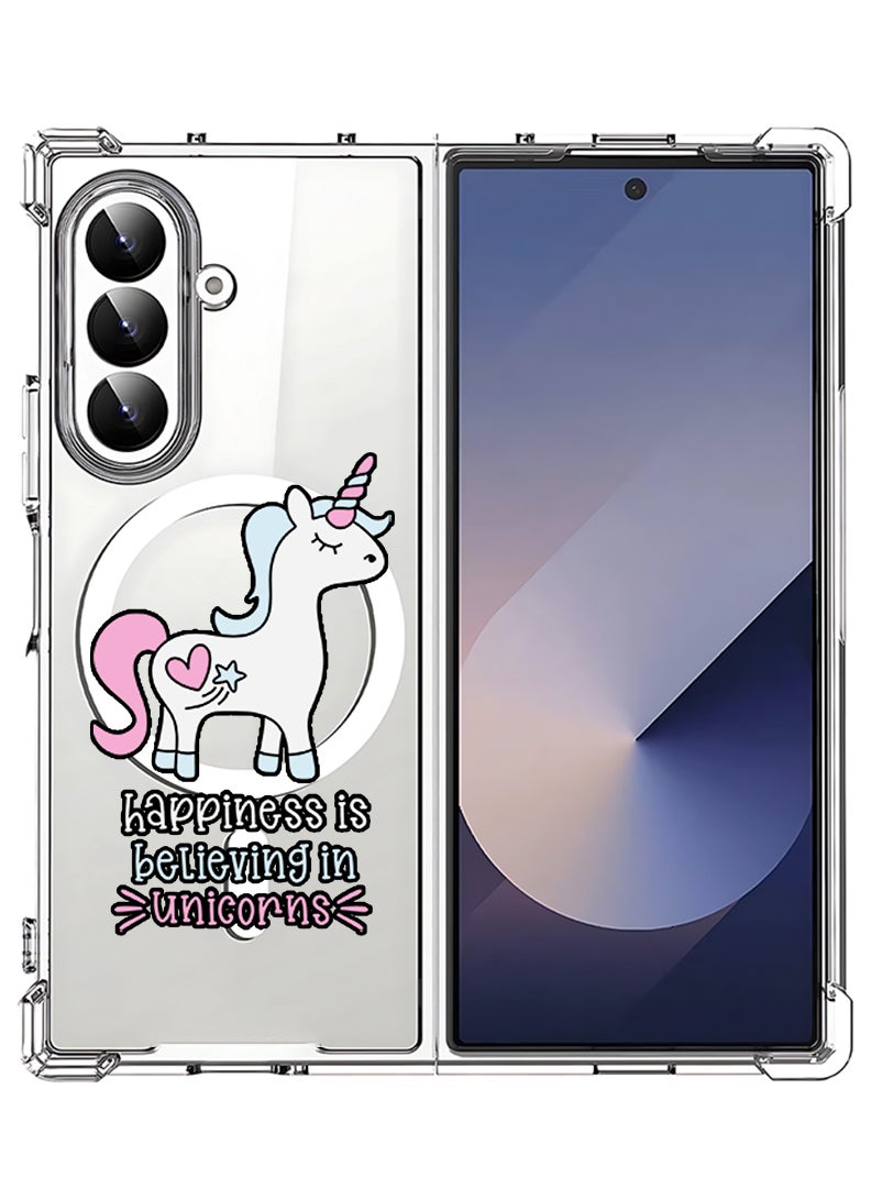 Theodor Magnetic Case for Samsung Galaxy Z Fold 7 Compatible with MagSafe Wireless Charging, Shockproof Phone Bumper Cover Happiness is believing in Unicorns - Image 1