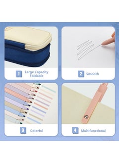 Henoyso 18 Pcs Aesthetic School Supplies Include Big Capacity Pen Case Bag With Zipper 12 Pcs Chisel Tip Aesthetic Cute Highlighters 5 Pcs Quick Dry Retractable Black Ink Pens For Students(Navy Blue)  - Image 5