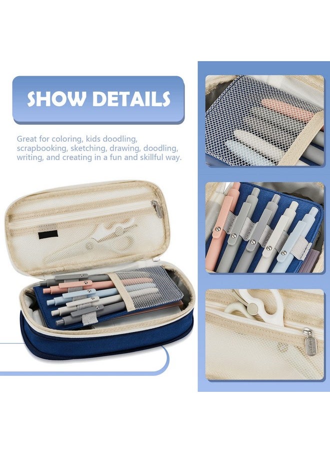 Henoyso - 18 Pcs Aesthetic School Supplies Include Big Capacity Pen Case Bag With Zipper 12 Pcs Chisel Tip Aesthetic Cute Highlighters 5 Pcs Quick Dry Retractable Black Ink Pens For Students(Navy Blue) - Image 1