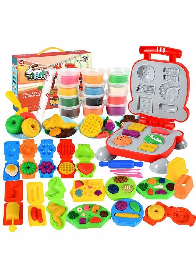 دوركو مجموعات العجين للعب لمطبخ الأطفال وأدوات ملونة همبرغر وأكسسوارات حفلات لهم كهدية تحتوي 12 علبة عجين و 30 أداة ونماذج - Image 1