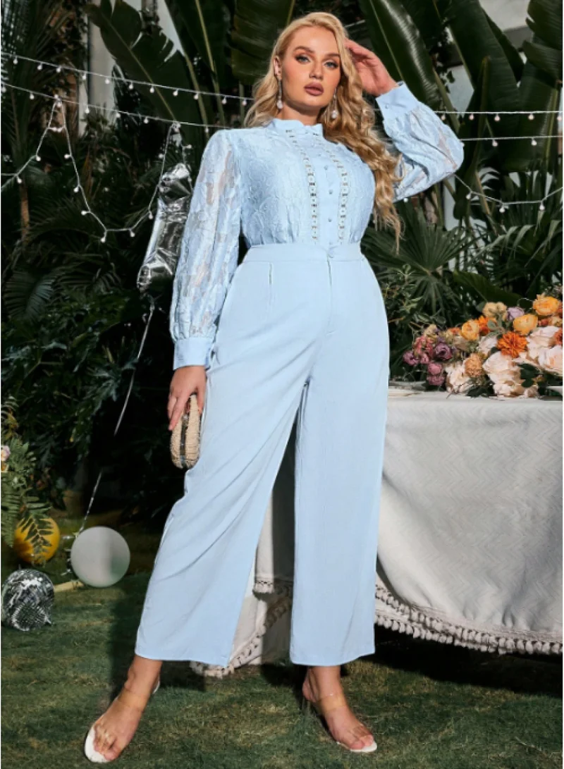 SIMPLEE The plus size two-piece set is a fashionable matching top and bottom, suitable for curvaceous women