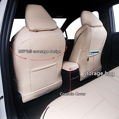 HKZ مجموعة أغطية مقاعد السيارة HKZ Fit RAV4 لسيارة تويوتا RAV4 2021-2024 Prime SE,XSE و 2019 2020 2021 2022 2023 2024 2025 هايبرد/PHEV SE,XSE - مجموعة كاملة من 5 مقاعد جلد (بيج) - Image 2