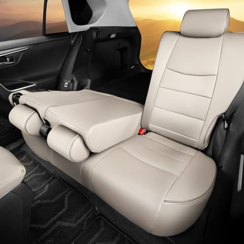 HKZ مجموعة أغطية مقاعد السيارة HKZ Fit RAV4 لسيارة تويوتا RAV4 2021-2024 Prime SE,XSE و 2019 2020 2021 2022 2023 2024 2025 هايبرد/PHEV SE,XSE - مجموعة كاملة من 5 مقاعد جلد (بيج) - Image 3