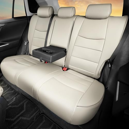 HKZ مجموعة أغطية مقاعد السيارة HKZ Fit RAV4 لسيارة تويوتا RAV4 2021-2024 Prime SE,XSE و 2019 2020 2021 2022 2023 2024 2025 هايبرد/PHEV SE,XSE - مجموعة كاملة من 5 مقاعد جلد (بيج) - Image 4