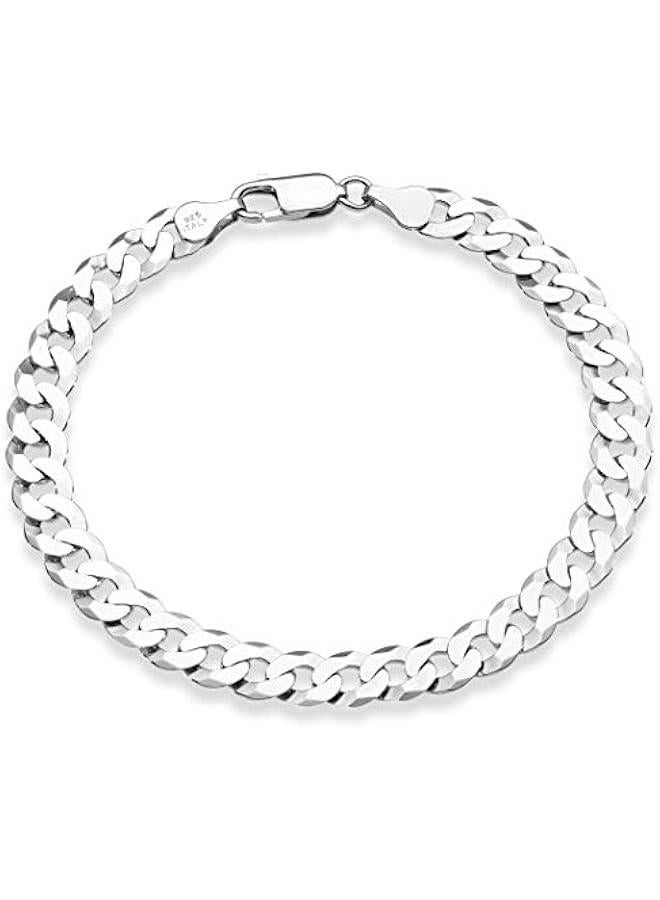 Arabest 925 Sterling Silver Italian 7mm Solid Diamond-Cut Cuban Link Curb Chain Bracelet for Men Women, Made in Italy - Image 1