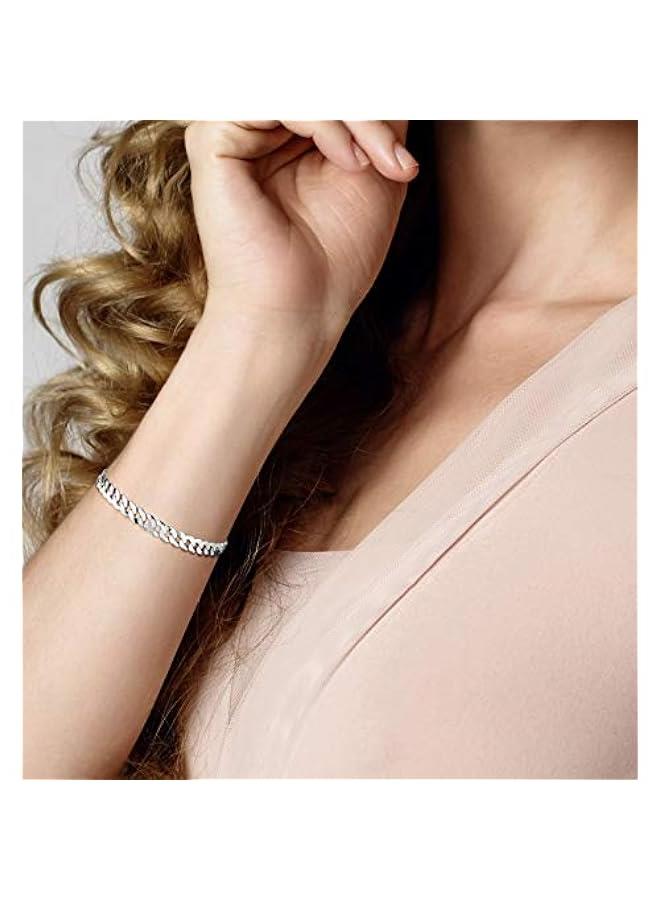 Arabest 925 Sterling Silver Italian 7mm Solid Diamond-Cut Cuban Link Curb Chain Bracelet for Men Women, Made in Italy - Image 2