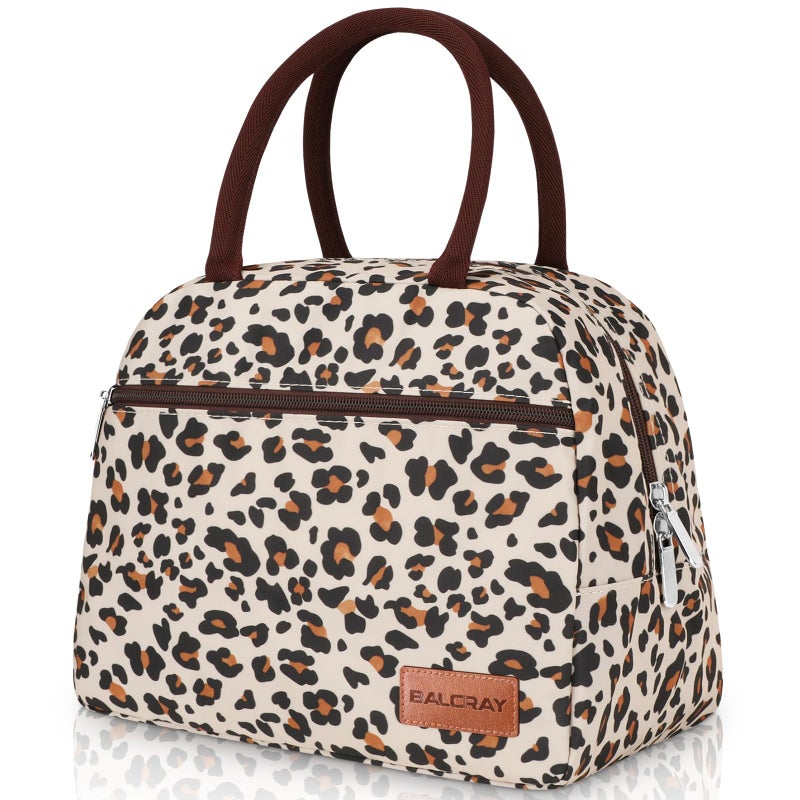 BALORAY Lunch Bag for Women Men Cute Reusable Insulated Lunch Box Large Capacity Lunch Tote Bag for Work Picnic or Travel Zipper Leopard