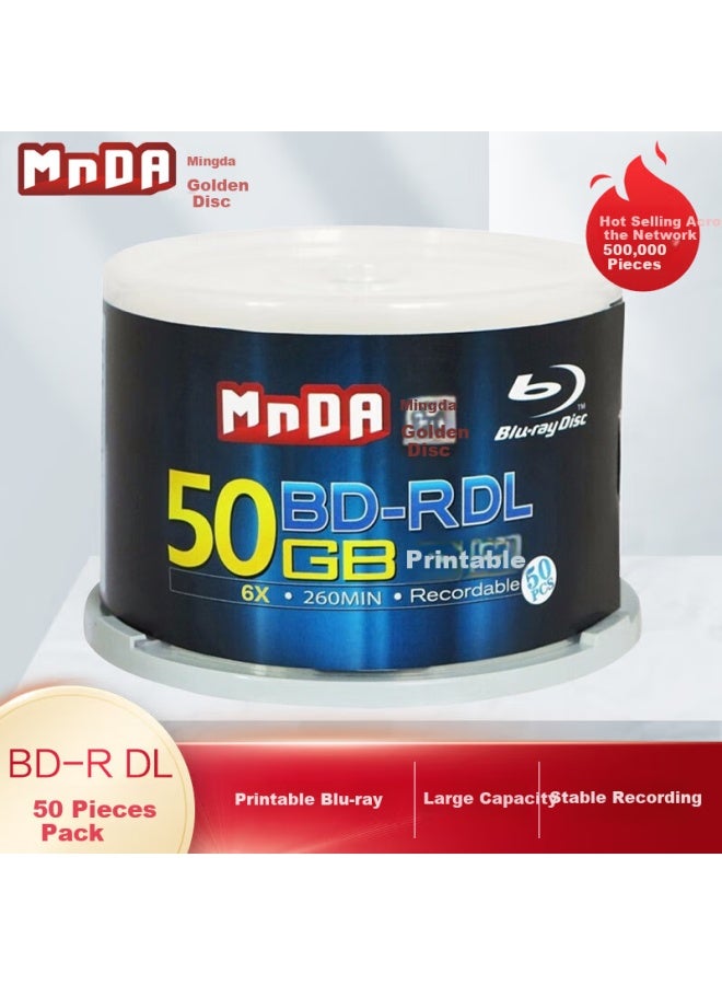 Mnda مندة (مندة) أقراص بلو راي قابلة للطباعة 50 حزمة 1-6X سرعة 50 جيجابايت - Image 1