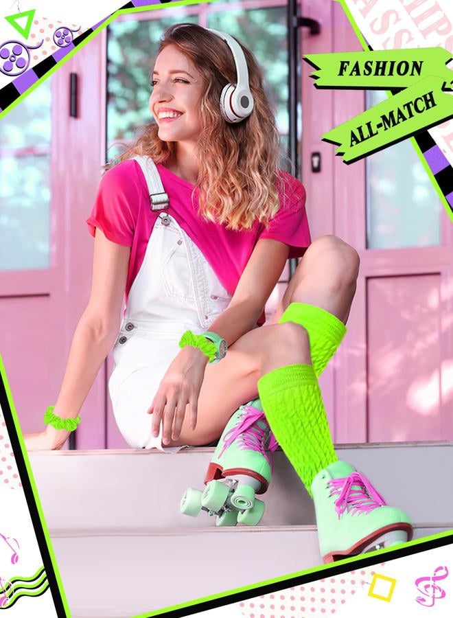 WILLBASIC 80s Costume Accessories for Women Neon Scrunch Socks Hair Scrunchies Earrings for 80s Retro Party Halloween, Multi, Standard - Image 2