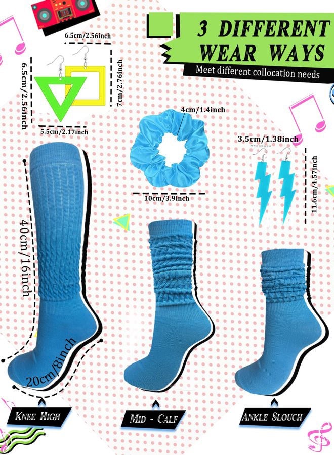 WILLBASIC 80s Costume Accessories for Women Neon Scrunch Socks Hair Scrunchies Earrings for 80s Retro Party Halloween, Multi, Standard - Image 5