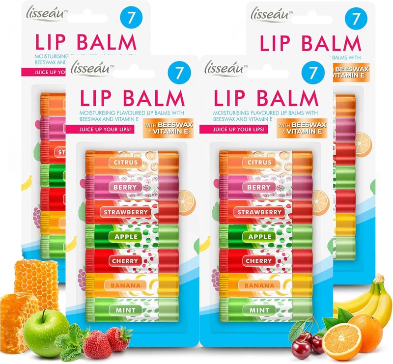 SOL 28pk Lip Balm Set Flavoured Moisturiser for Lips with Beeswax Vitamin E Lip Care Gift Set Fruity Flavours for Dry Chapped Lips Moisturising Balms Multipack Sticks Girls Lipbalm for Daily Use