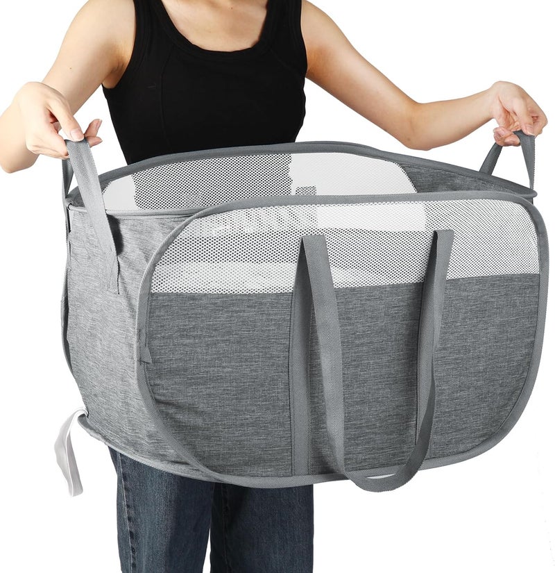 BATTOO Collapsible Laundry Baskets, Foldable Mesh Clothes Hamper with Reinforced Handles, Durable Pop Up Hampers for Laundry, Tear Proof & Easy to Carry Laundry Hamper for Home, Laundry, Dorm, Travel Grey - Image 1