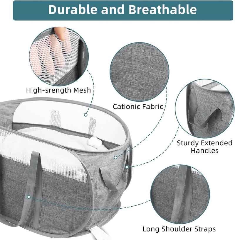 BATTOO Collapsible Laundry Baskets, Foldable Mesh Clothes Hamper with Reinforced Handles, Durable Pop Up Hampers for Laundry, Tear Proof & Easy to Carry Laundry Hamper for Home, Laundry, Dorm, Travel Grey - Image 4