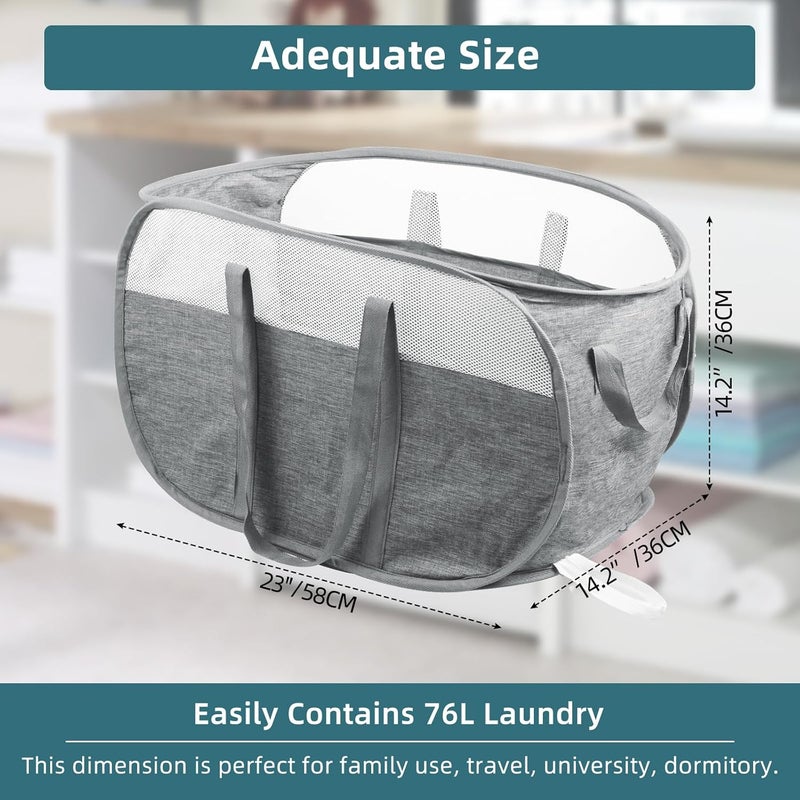 BATTOO Collapsible Laundry Baskets, Foldable Mesh Clothes Hamper with Reinforced Handles, Durable Pop Up Hampers for Laundry, Tear Proof & Easy to Carry Laundry Hamper for Home, Laundry, Dorm, Travel Grey - Image 3