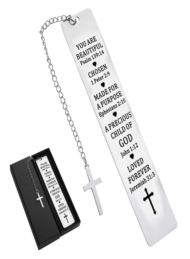 Climberty® Metal Bookmarks with Cross Pendant Chain Gift Box Inspirational Christian Gifts for Women Stainless Steel Book Markers Valentine Mother's Day Christmas Birthday Gifts for Women, Men - Image 1