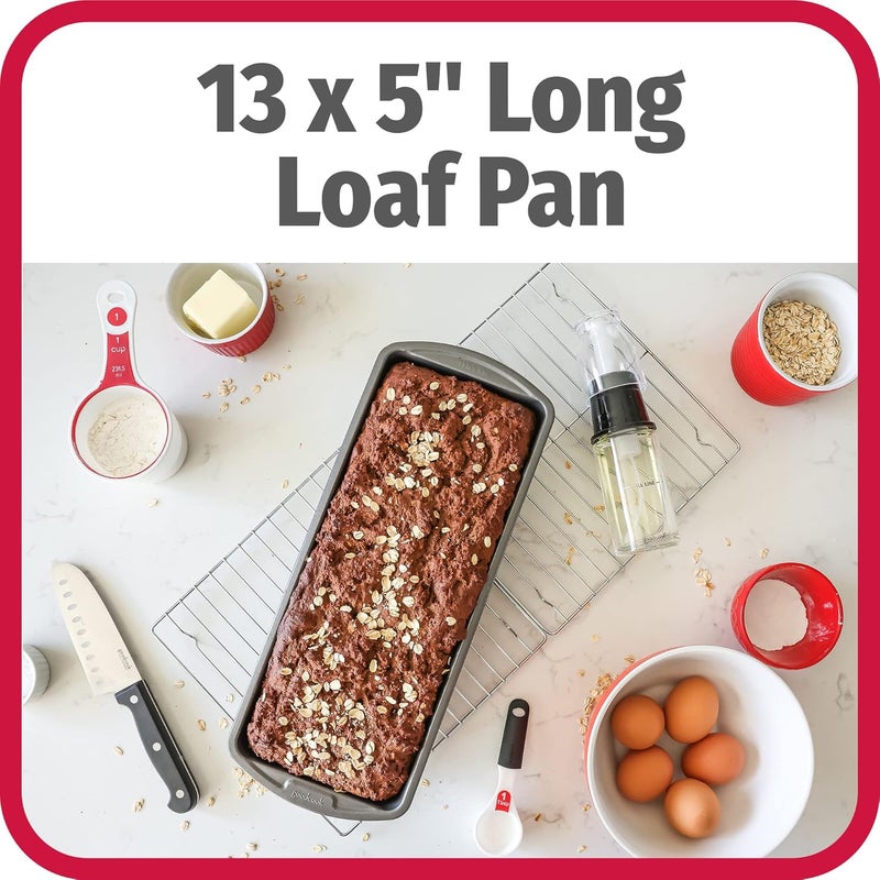GoodCook Nonstick Loaf Pan Extra-Large Heavy-Duty Steel Bakeware with Easy-Clean Non-Stick Coating, Oven & Dishwasher Safe Pan for Meatloaf Breads Cakes Lasagnas Casseroles & More, 13 x 5-Inch, Gray - Image 2