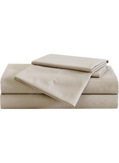 London Fog London Fog – Garment Wash Solid Twin 4 Piece Sheet and Pillowcase Set – Soft Microfiber Fabric – Khaki  - Image 2