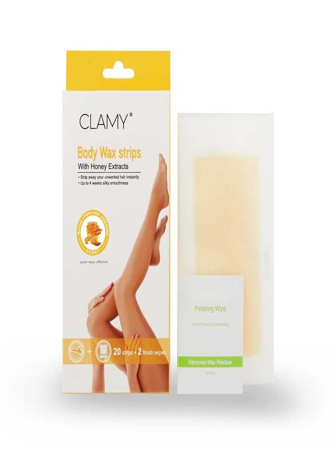 CLAMY Full Body Wax Strips with Honey Extract Instant Removal Silky Smoothness Upto 4 Weeks (20 Strips + 2 Finish Wipes) Honey - Image 1