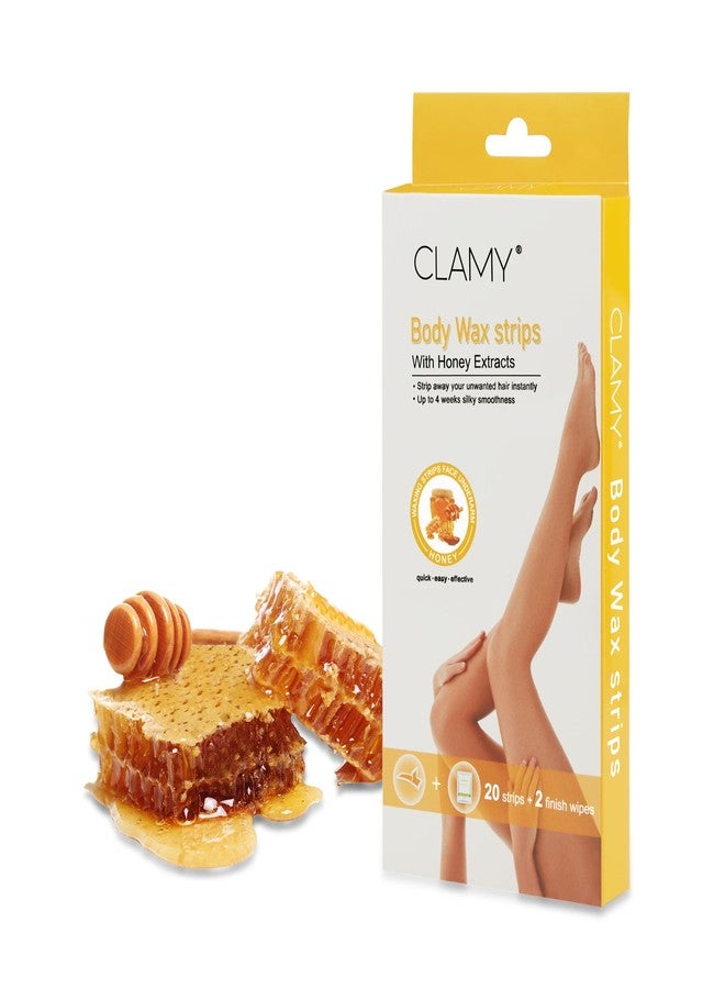 CLAMY Full Body Wax Strips with Honey Extract Instant Removal Silky Smoothness Upto 4 Weeks (20 Strips + 2 Finish Wipes) Honey - Image 2