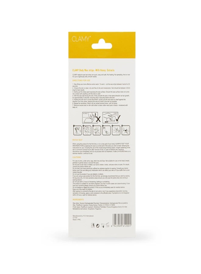 CLAMY Full Body Wax Strips with Honey Extract Instant Removal Silky Smoothness Upto 4 Weeks (20 Strips + 2 Finish Wipes) Honey - Image 3