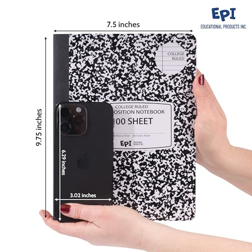 EPI Marble Hardcover College Ruled Composition Notebook | 200 Pages (100 Sheets), 9.75 x 7.5 in, Sturdy Sewn Binding | School, Office, Journaling, Notes - 6 Pack - Image 3