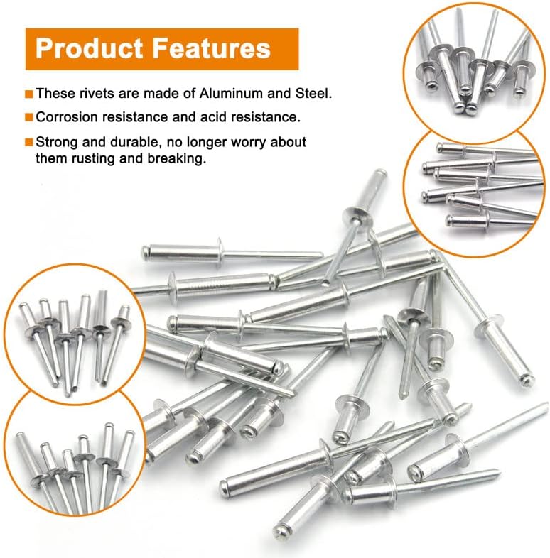 ISPINNER 100pcs 1/4" x 3/4" Aluminum Blind Rivets, 6.4 x 20mm Pop Rivets, Pack of 100 (Silver) - Image 2