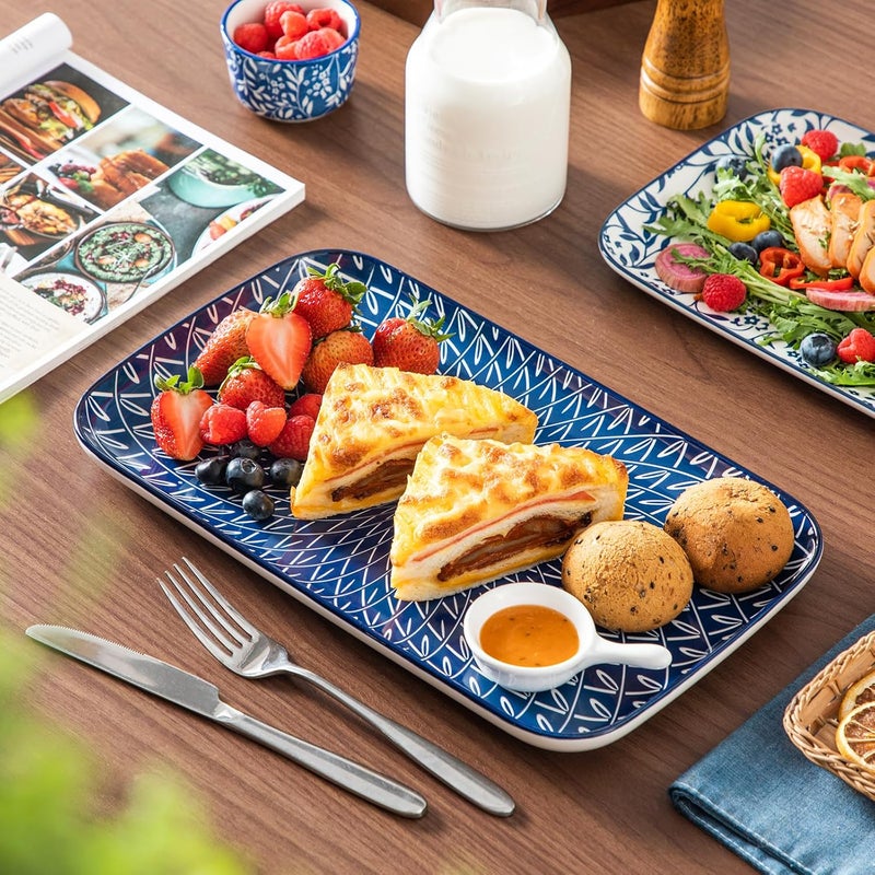 vancasso Serving Platters Set of 3, 16"/14"/12" Inch Rectangular Trays - Serving Platter Extra Large, Ceramic Serving Dish for for Food, Microwave & Dishwasher Safe, Vintage Blue - Image 3