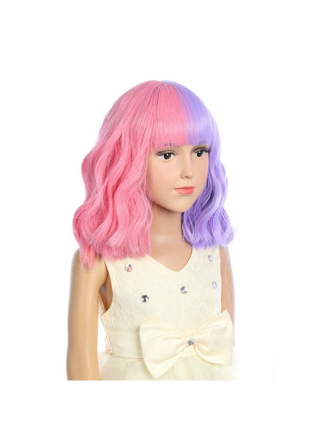 DUDUWIG Short Half Purple Half Pink Wig With Bangs For Kid Girls (Purple/Pink) - Image 5