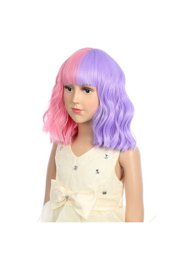 DUDUWIG Short Half Purple Half Pink Wig With Bangs For Kid Girls (Purple/Pink) - Image 4