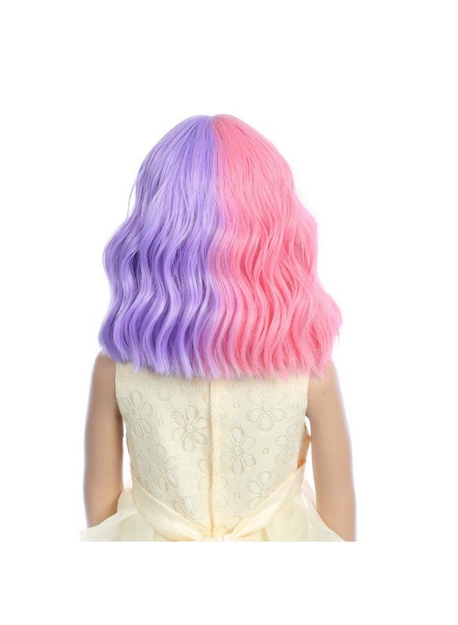 DUDUWIG Short Half Purple Half Pink Wig With Bangs For Kid Girls (Purple/Pink) - Image 3