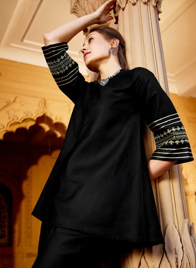 SASSAFRAS Black Shirt and Palazzos Co-Ords Set for Women