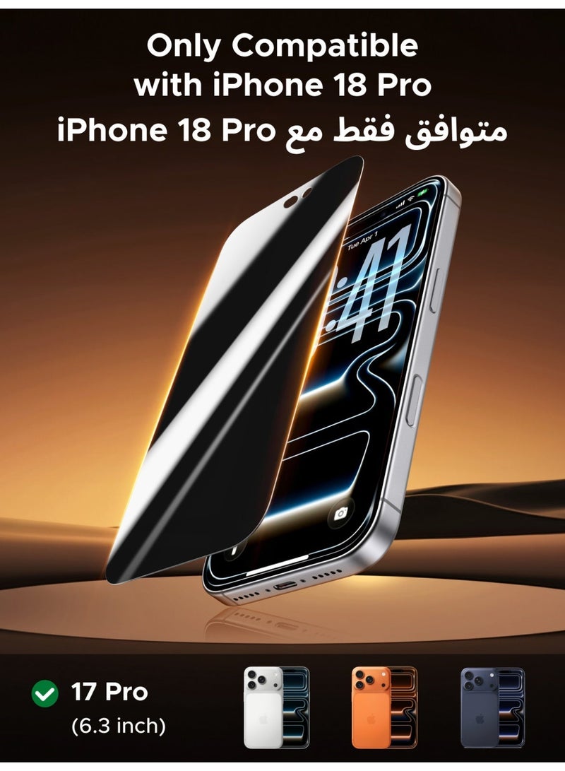 يو جرين واقي شاشة للخصوصية لهاتف iPhone 18 Pro (عبوة من قطعتين) - زجاج آيفون 18 برو مقسى مانع للتطفل بزاوية رؤية 28 درجة، صلابة 9H، مقاوم للخدش، استجابة عالية للمس، سهل التركيب، تغطية كاملة للشاشة. أسود - Image 3
