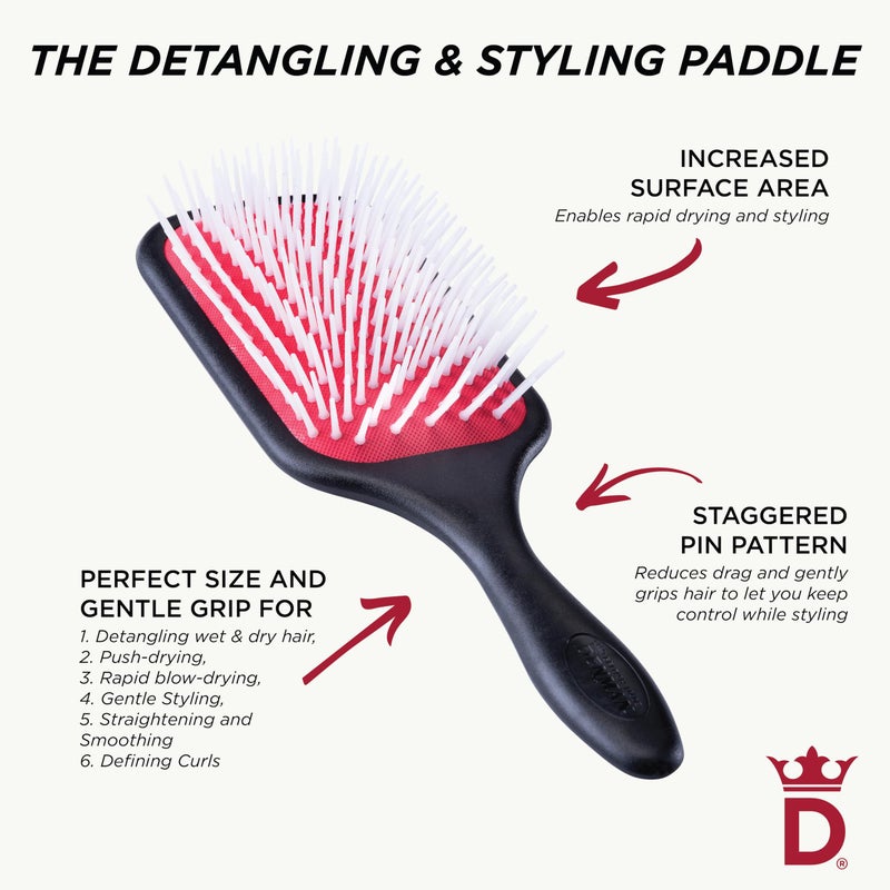 Denman Detangling & Styling Paddle Brush â€“ Wet or Dry Hair Detangler & Styler for Curly, Coily, Straight, Thick & Long Hair â€“ Ideal for Women & Men - Image 5