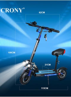 Crony V10 Fast Speed E-Scooter 1200W Motor 48v/12ah,10" Off-Road Wide Tires,Dual Suspension/Hydraulic Disc Brakes E-Bike, Triple Led Headlamps, All-Terrain, Easy Foldable, Portable Commuter Electric Scooter For Adults & Kids, 120kg Load Skateboard, 21kg Aluminum Frame, Urban Mobility tool，Blue  - Image 3