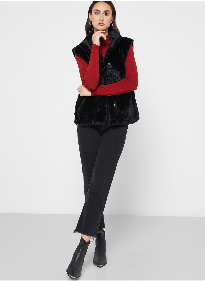 VERO MODA - High Neck Fur Vest Coat - Image 1