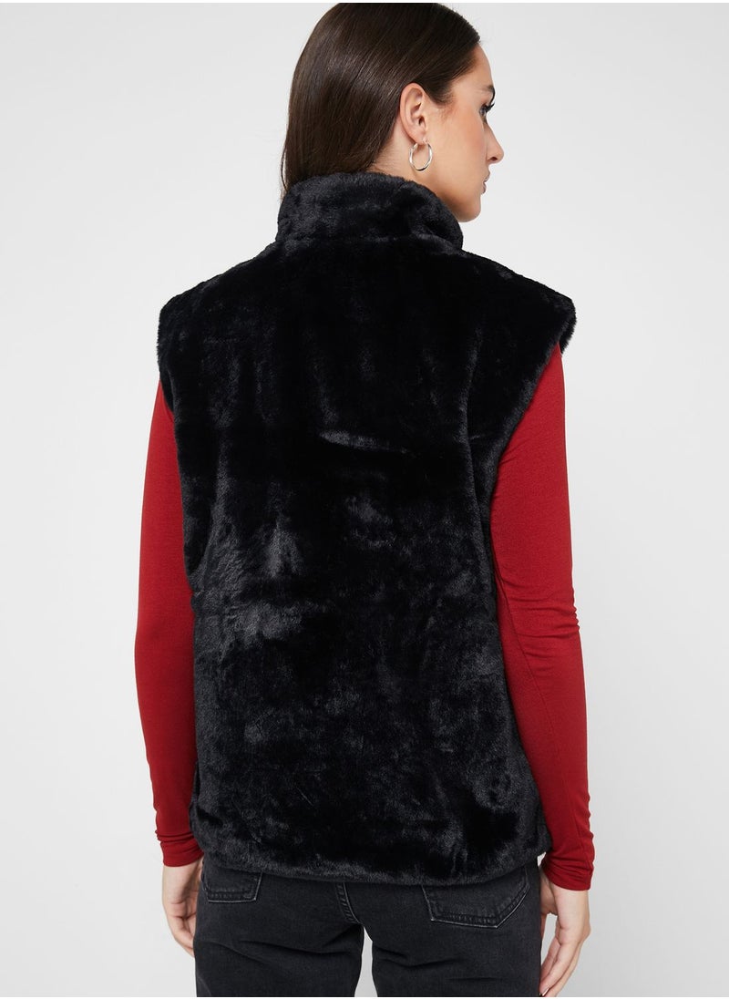 VERO MODA - High Neck Fur Vest Coat - Image 1