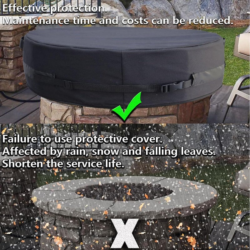 aqxreight Round Fire Pit Cover, 600D Oxford Fabric Water Proof Tearproof Outdoor Built In Fire Pit Cover with Elastic Hem Cord and Adjustable Buckle, for In Ground Stone (S) - Image 2