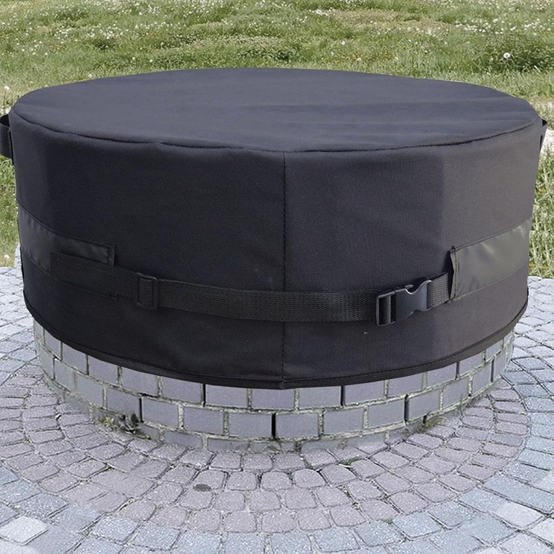 aqxreight Round Fire Pit Cover, 600D Oxford Fabric Water Proof Tearproof Outdoor Built In Fire Pit Cover with Elastic Hem Cord and Adjustable Buckle, for In Ground Stone (S) - Image 5