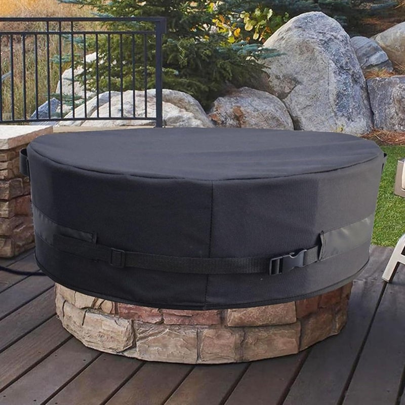 aqxreight Round Fire Pit Cover, 600D Oxford Fabric Water Proof Tearproof Outdoor Built In Fire Pit Cover with Elastic Hem Cord and Adjustable Buckle, for In Ground Stone (S) - Image 4