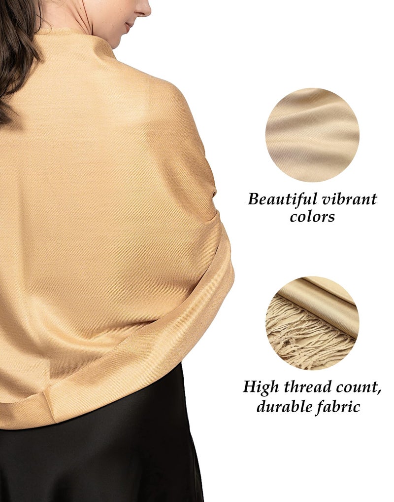 Achillea Soft Silky Pashmina Scarf for Women - Shawl Wrap for Evening Dresses, Bridesmaids, Weddings & Everyday Wear (Camel) - Image 3