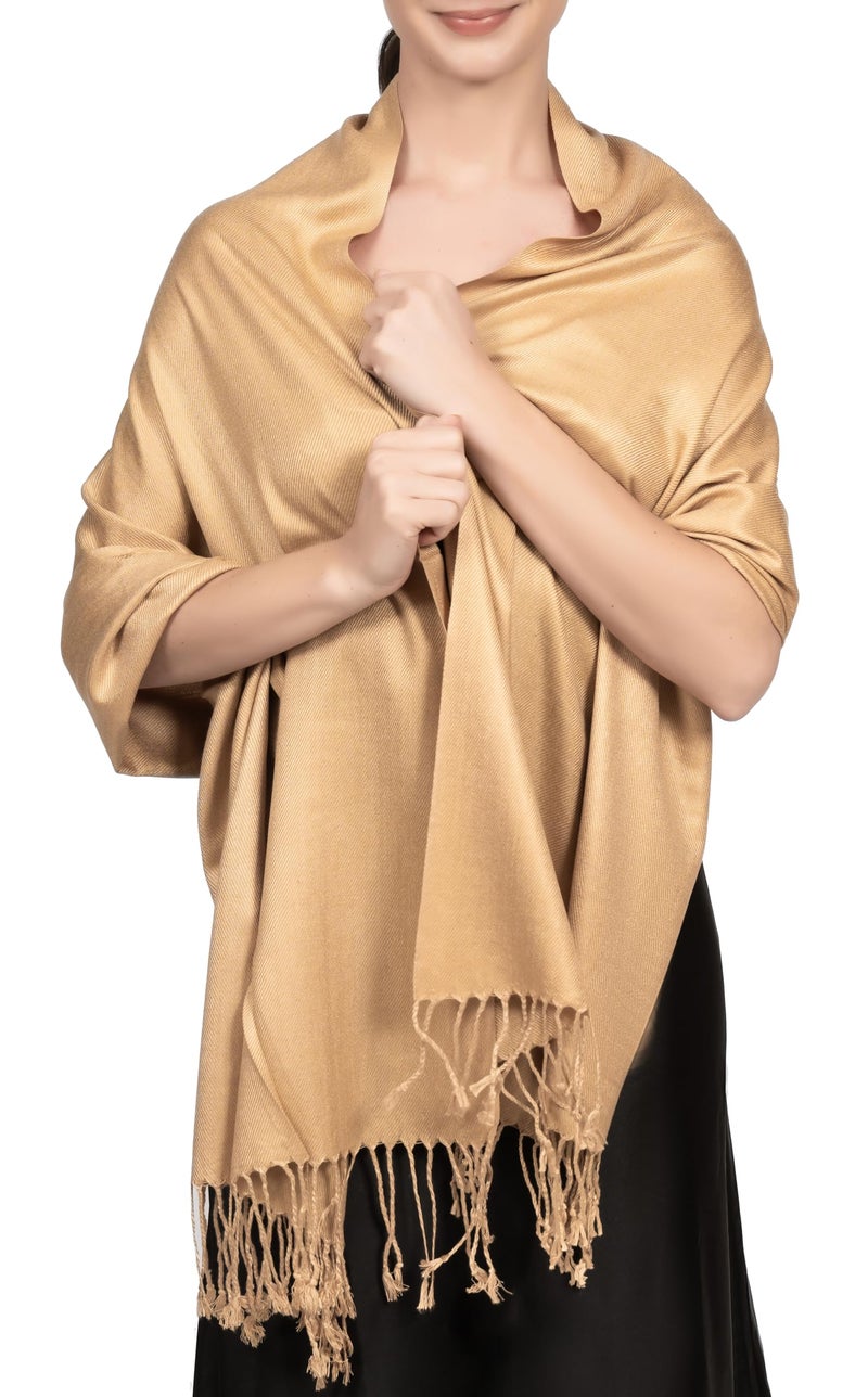 Achillea Soft Silky Pashmina Scarf for Women - Shawl Wrap for Evening Dresses, Bridesmaids, Weddings & Everyday Wear (Camel) - Image 2
